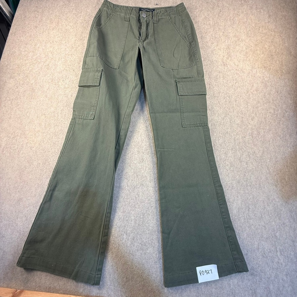 Aeropostale Olive Green Cargo Flare Pants Canvas Utility Trousers Womens 29x30